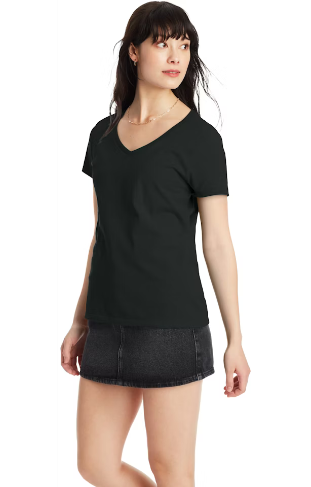 Hanes S04V Ladies 45 oz 100 Ringspun Cotton nano-T V-Neck T-Shirt