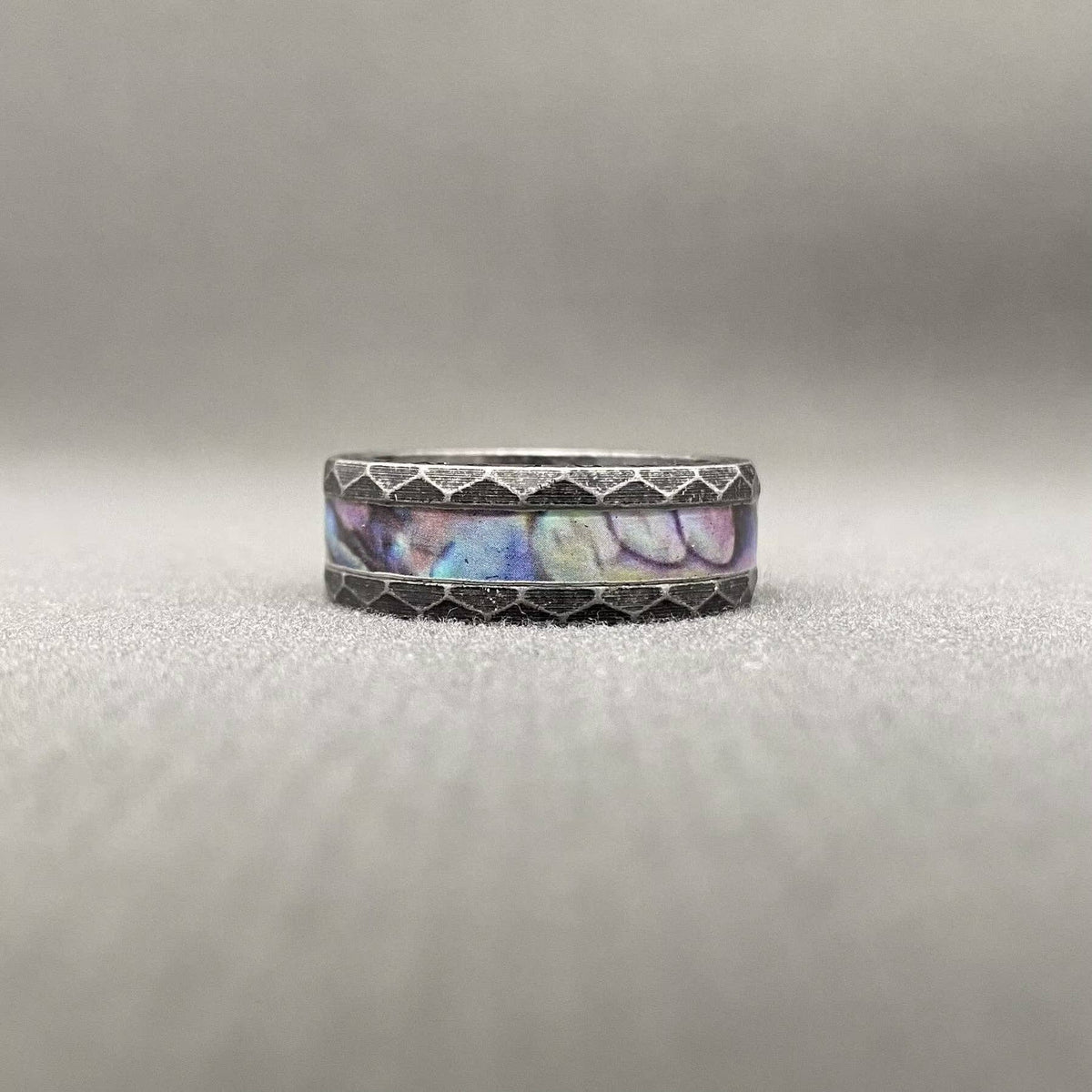 Abalone Shell Viking Rune Stainless Steel Ring