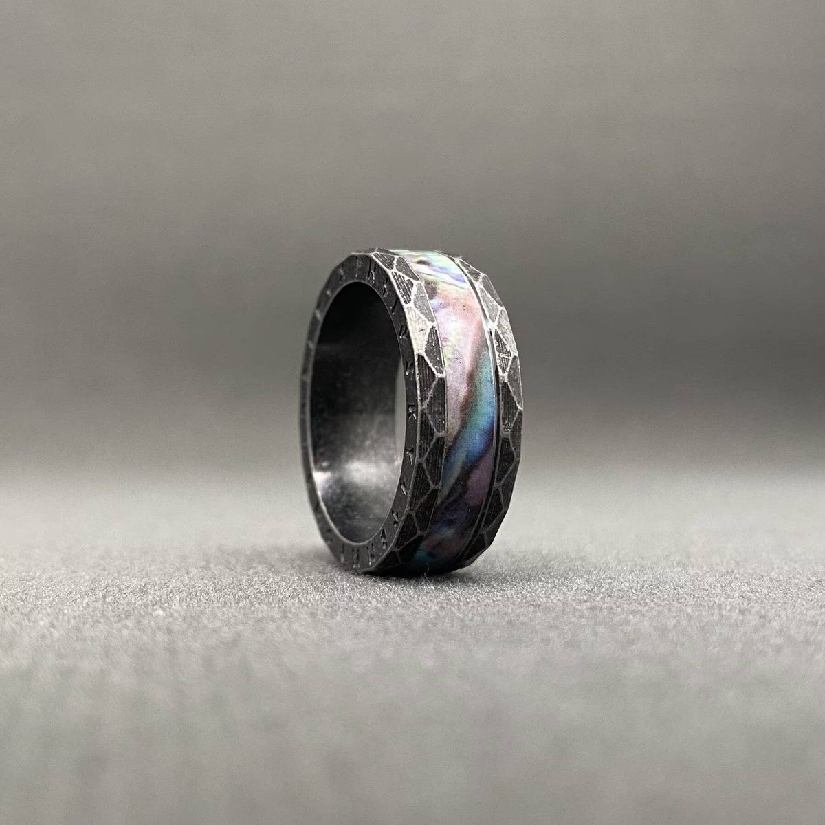 Abalone Shell Viking Rune Stainless Steel Ring