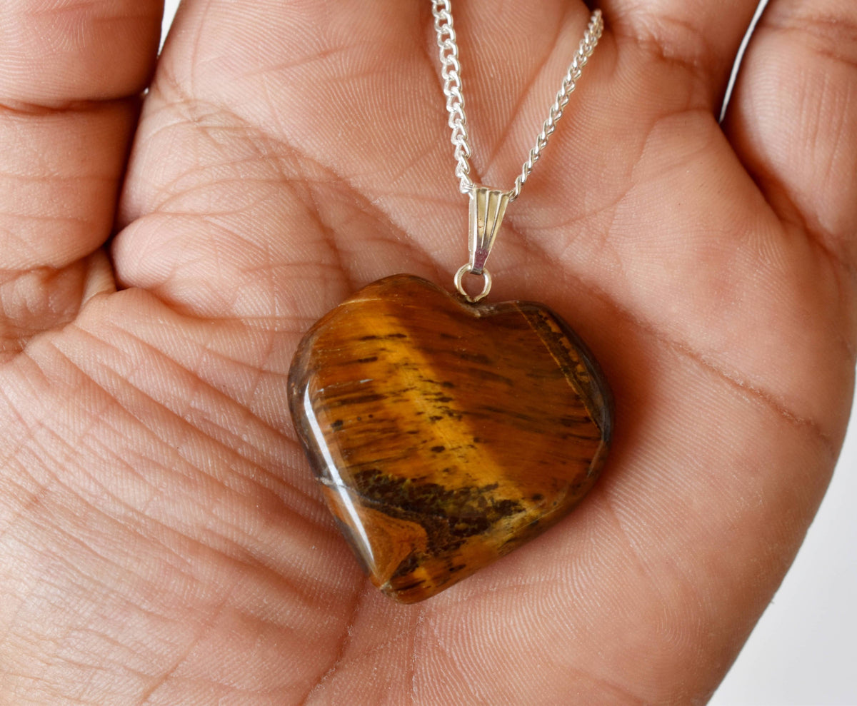 Crystal Heart Pendants | Tiger Eye | Healing Stones Jewelry