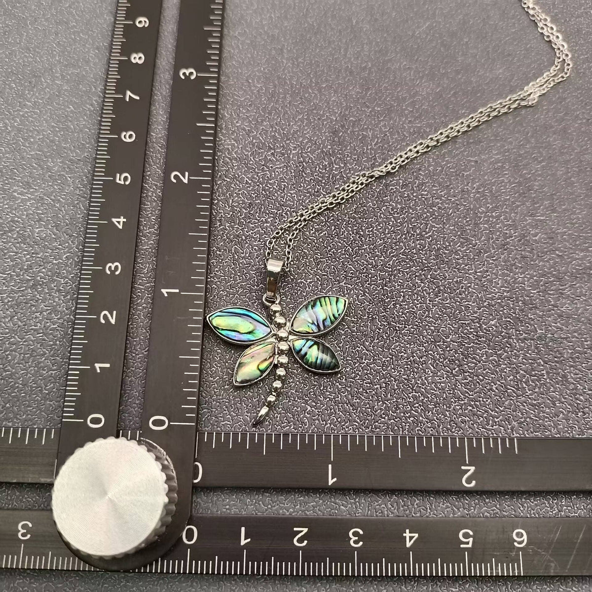 Natural Abalone Shell Dragonfly Charm Pendant Necklace