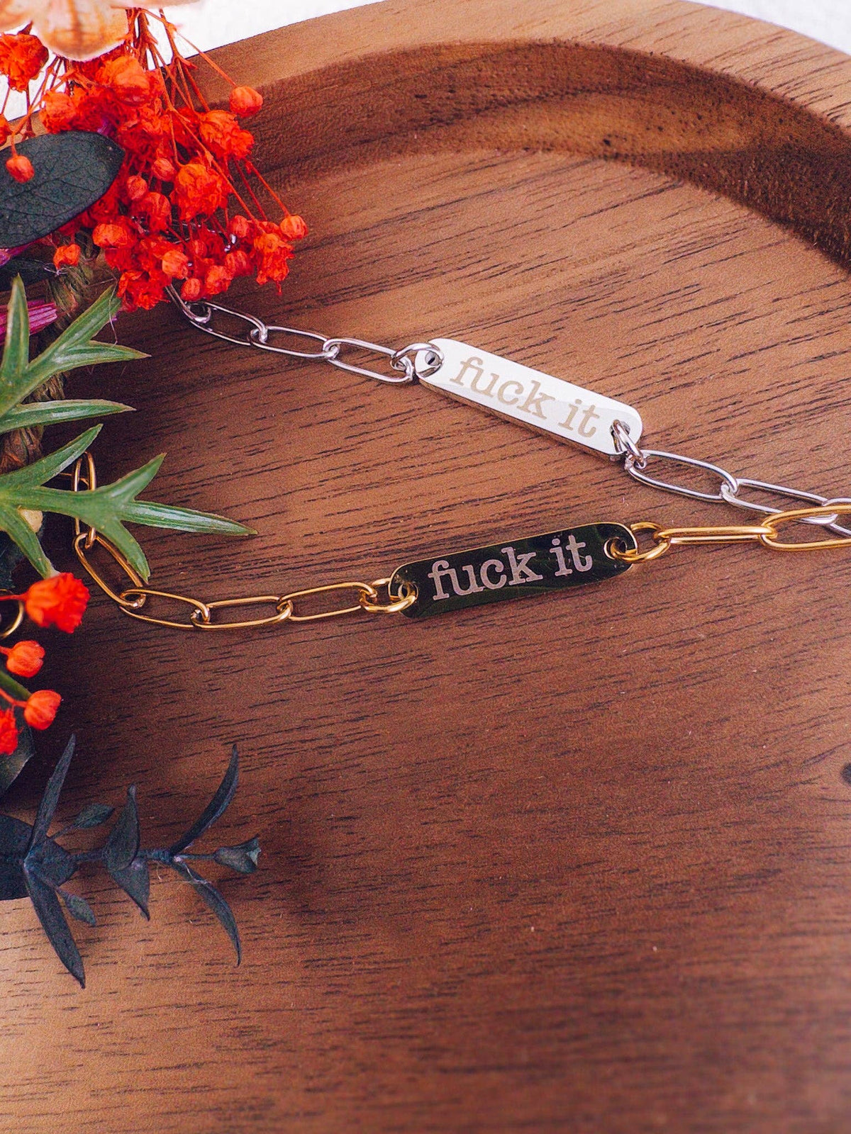 F*ck It Engraved Bar Bracelet