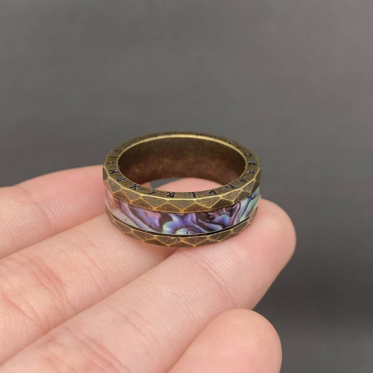 Abalone Shell Viking Rune Stainless Steel Ring