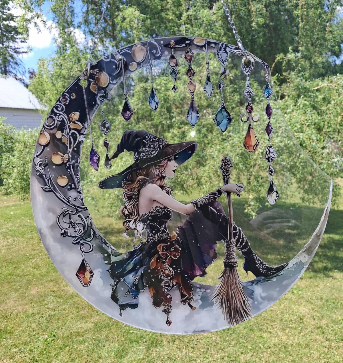 Acrylic Suncatcher - Witch & Gems - Non-Circular Freeform