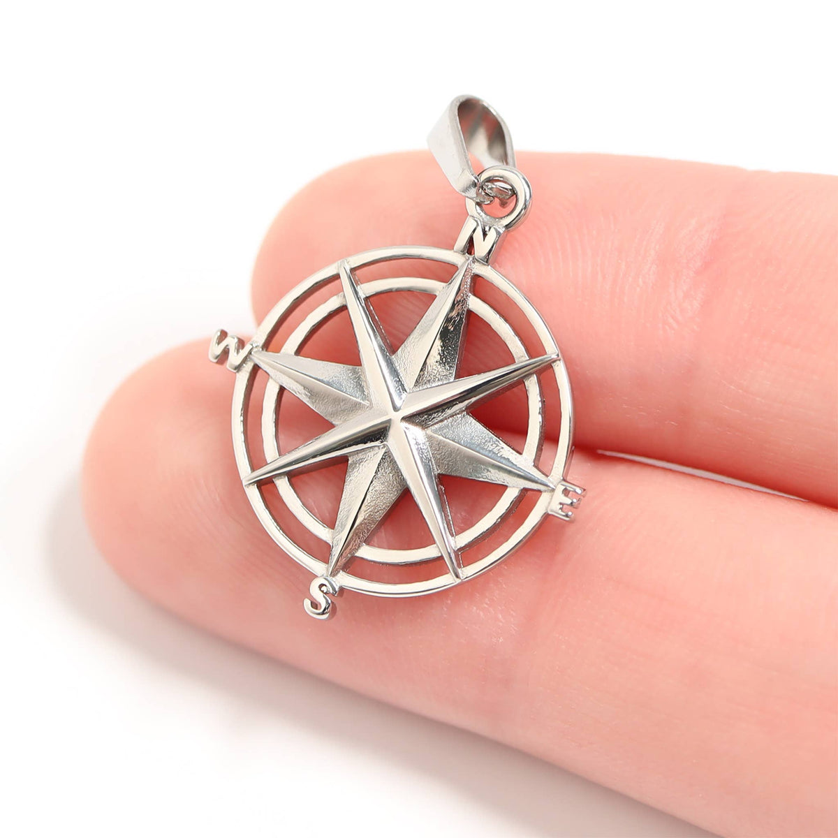 Stainless Steel Compass Rose Pendant for Men & Women