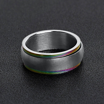 Rainbow Edge Stainless Steel Polished Spinner Center Ring
