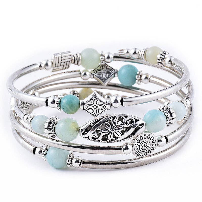 Natural Stone Wrap Beaded Bracelet Bangle
