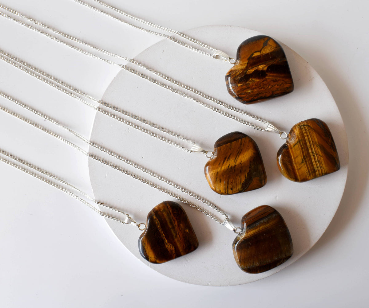 Crystal Heart Pendants | Tiger Eye | Healing Stones Jewelry