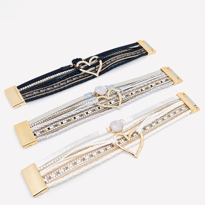 Multi-Layer Heart Charm Bangle Bracelets