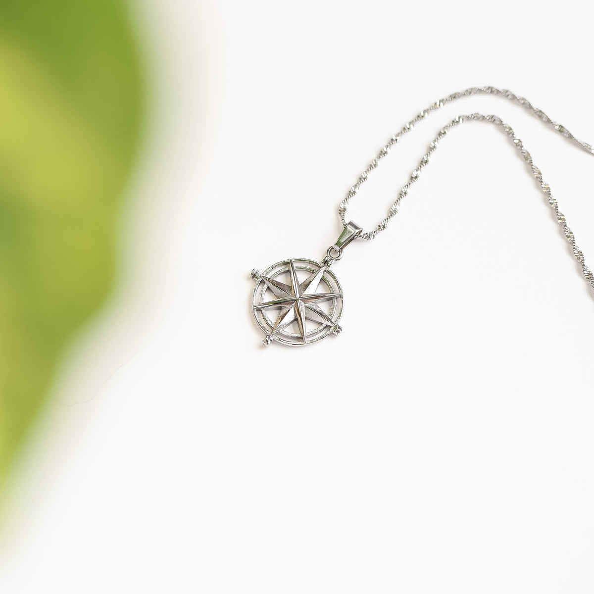 Stainless Steel Compass Rose Pendant for Men & Women