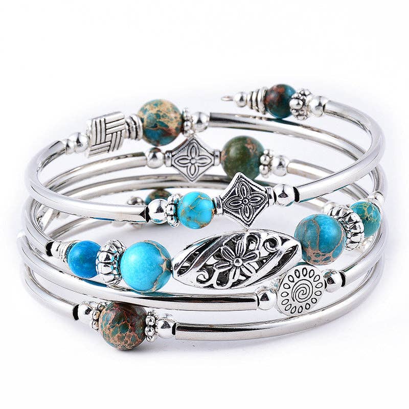 Natural Stone Wrap Beaded Bracelet Bangle