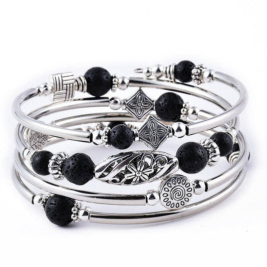 Natural Stone Wrap Beaded Bracelet Bangle