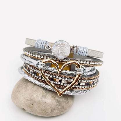 Multi-Layer Heart Charm Bangle Bracelets