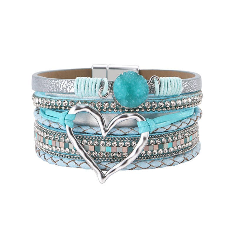 Multi-Layer Heart Charm Bangle Bracelets