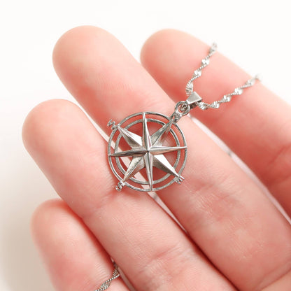 Stainless Steel Compass Rose Pendant for Men & Women