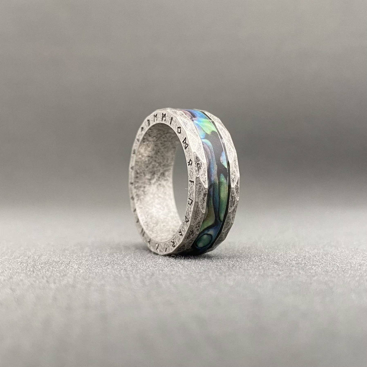 Abalone Shell Viking Rune Stainless Steel Ring