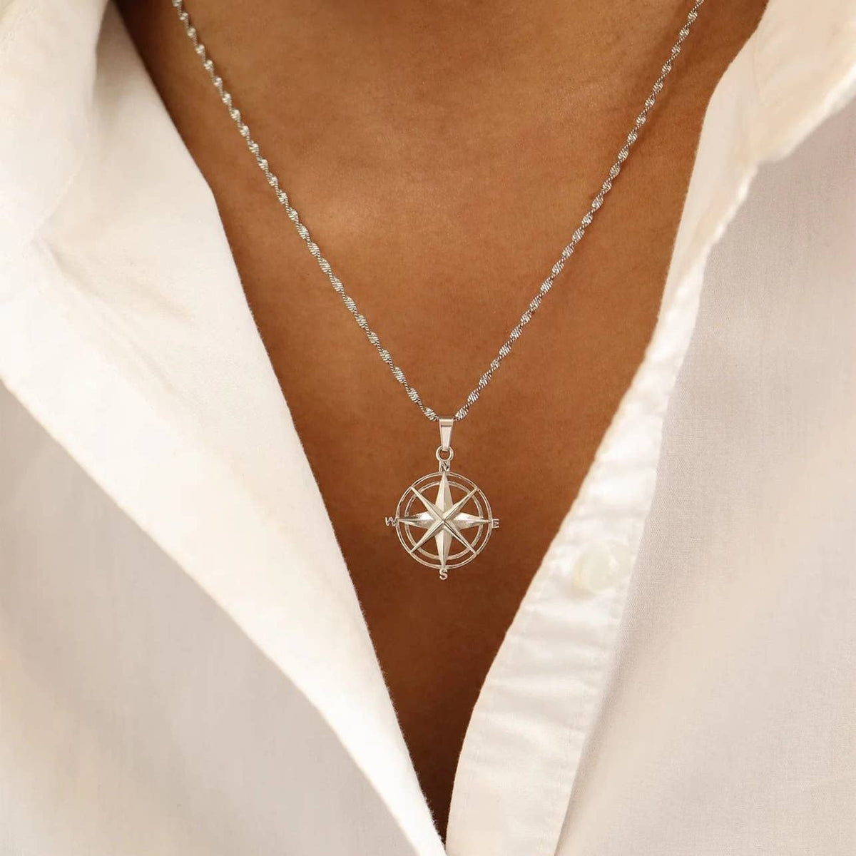 Stainless Steel Compass Rose Pendant for Men & Women