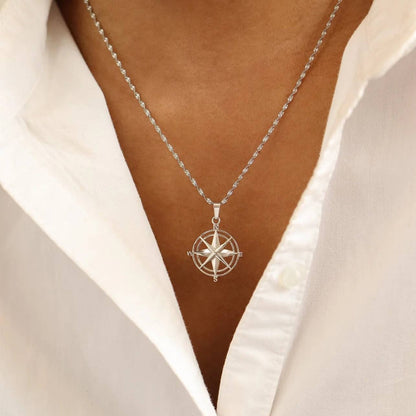 Stainless Steel Compass Rose Pendant for Men & Women