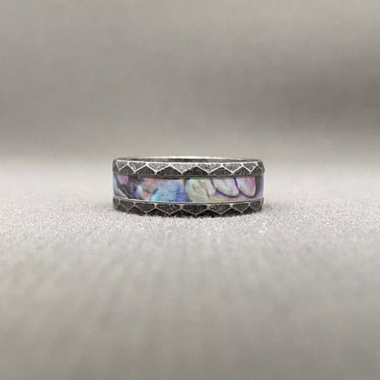 Abalone Shell Viking Rune Stainless Steel Ring