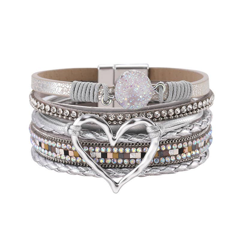 Multi-Layer Heart Charm Bangle Bracelets