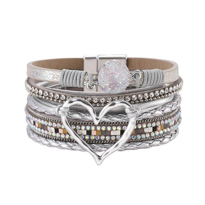 Multi-Layer Heart Charm Bangle Bracelets