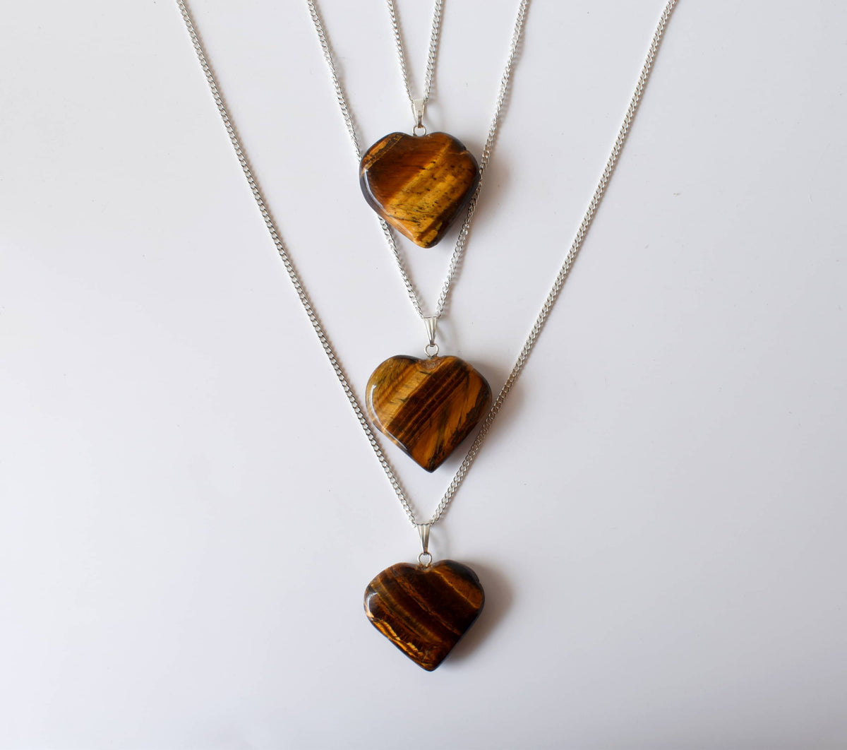 Crystal Heart Pendants | Tiger Eye | Healing Stones Jewelry