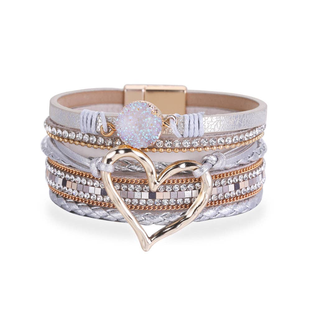 Multi-Layer Heart Charm Bangle Bracelets