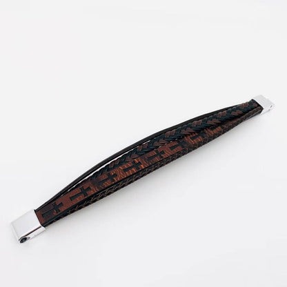 Handmade Leather Cross Magnetic Buckle Bracelet