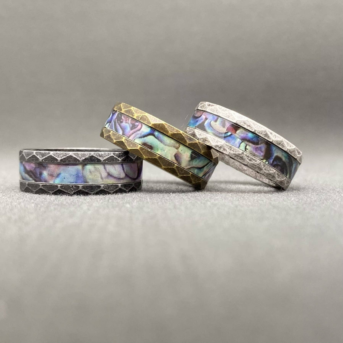 Abalone Shell Viking Rune Stainless Steel Ring