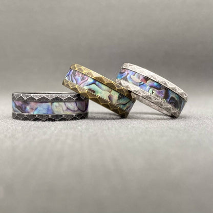Abalone Shell Viking Rune Stainless Steel Ring