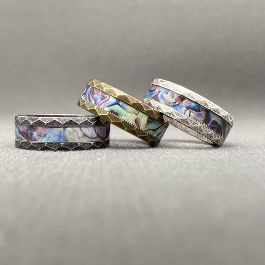 Abalone Shell Viking Rune Stainless Steel Ring
