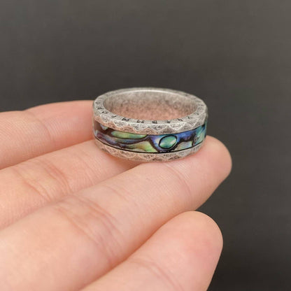 Abalone Shell Viking Rune Stainless Steel Ring