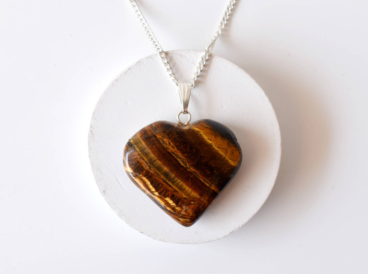 Crystal Heart Pendants | Tiger Eye | Healing Stones Jewelry