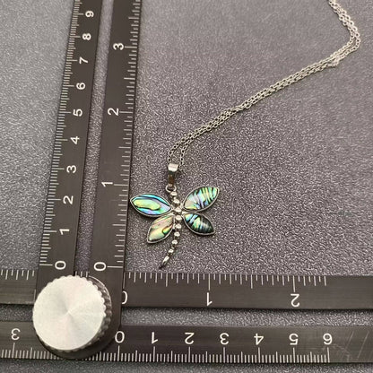 Natural Abalone Shell Dragonfly Charm Pendant Necklace
