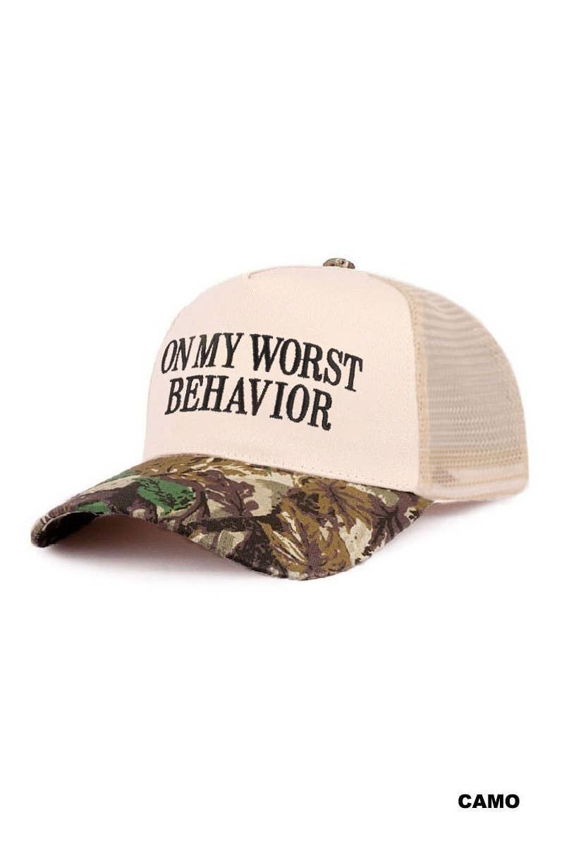 On My Worst Behavior Two Tone Mesh Snapback Hat