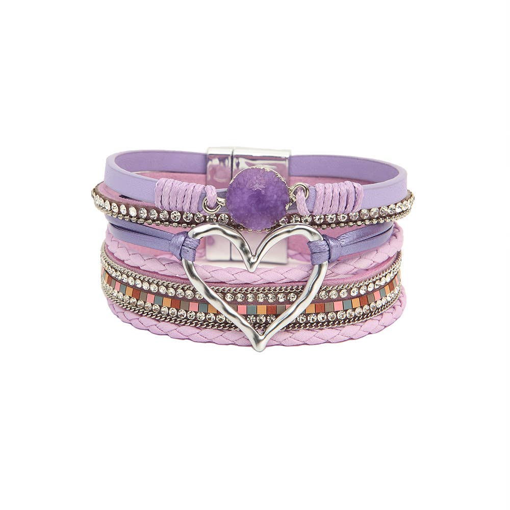 Multi-Layer Heart Charm Bangle Bracelets
