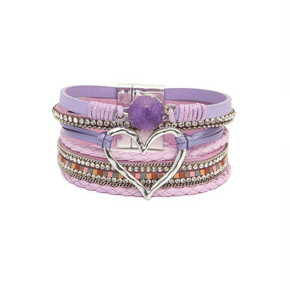 Multi-Layer Heart Charm Bangle Bracelets