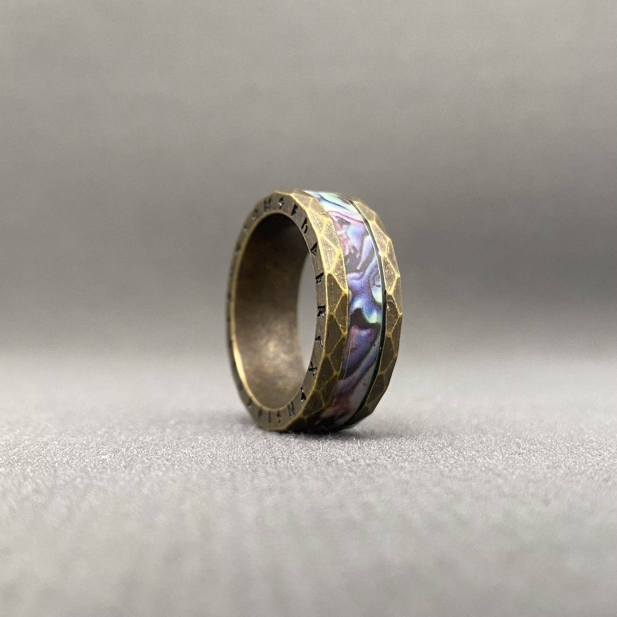Abalone Shell Viking Rune Stainless Steel Ring