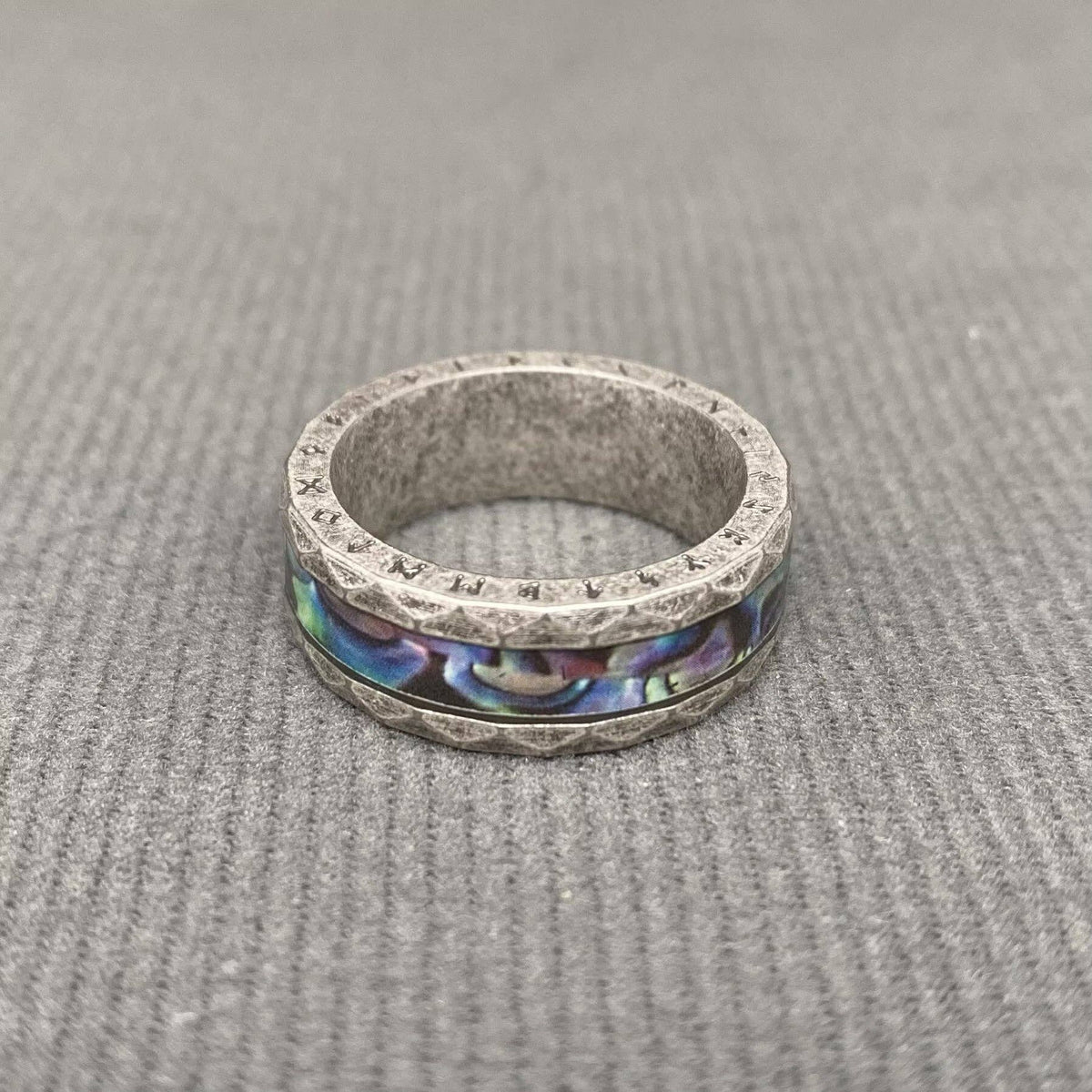 Abalone Shell Viking Rune Stainless Steel Ring