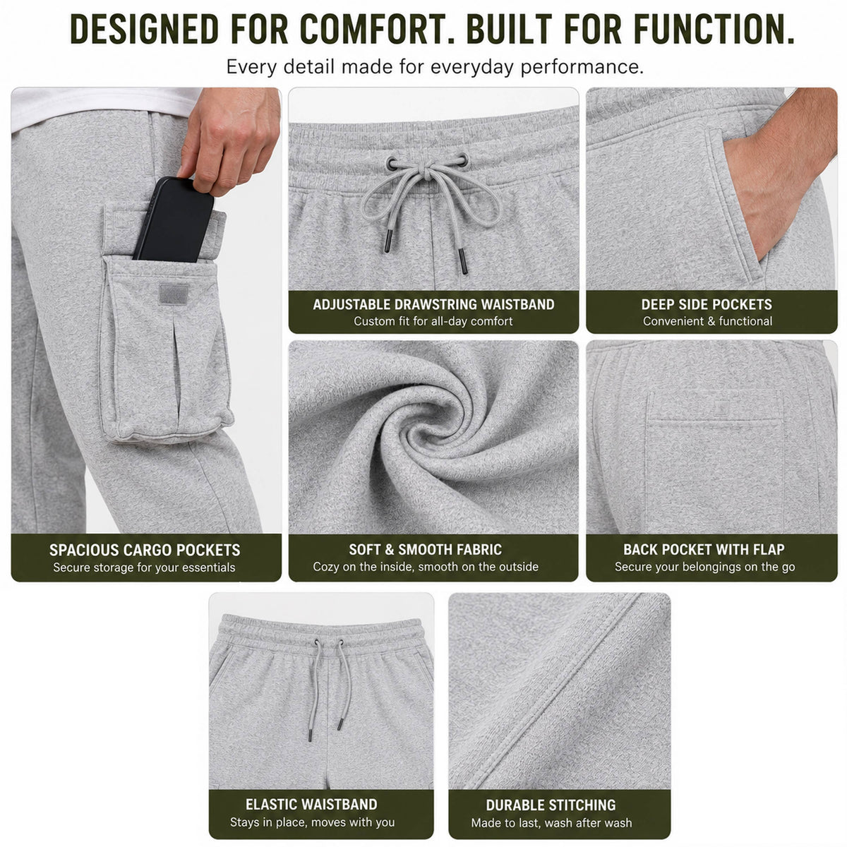 Womens Fleece-Lined Cargo Sweatpant