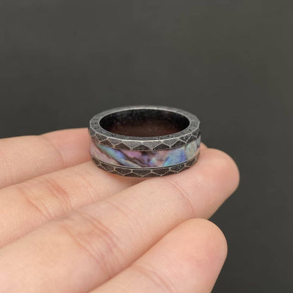 Abalone Shell Viking Rune Stainless Steel Ring