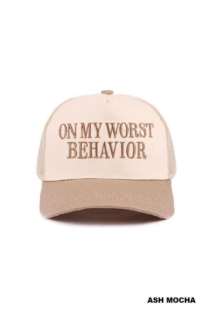 On My Worst Behavior Two Tone Mesh Snapback Hat