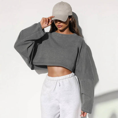 Cross-Border Exposed Button Crew Neck