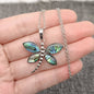 Natural Abalone Shell Dragonfly Charm Pendant Necklace
