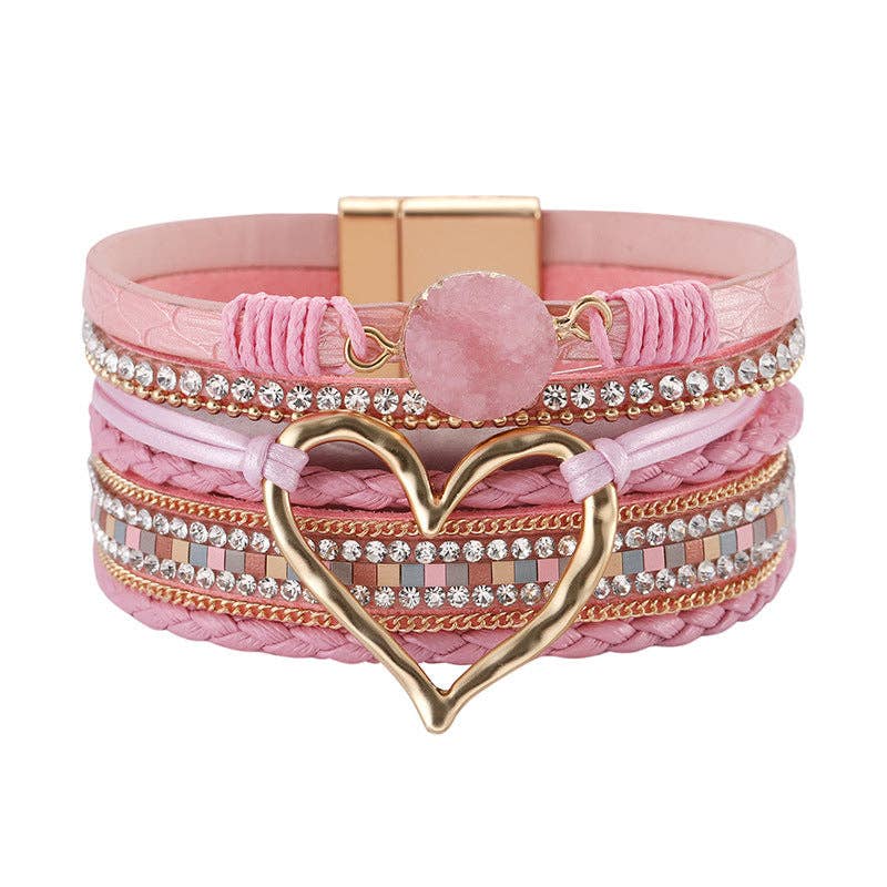 Multi-Layer Heart Charm Bangle Bracelets