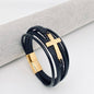 Stainless Steel Cross Multi-Layer Woven Leather Bracelet