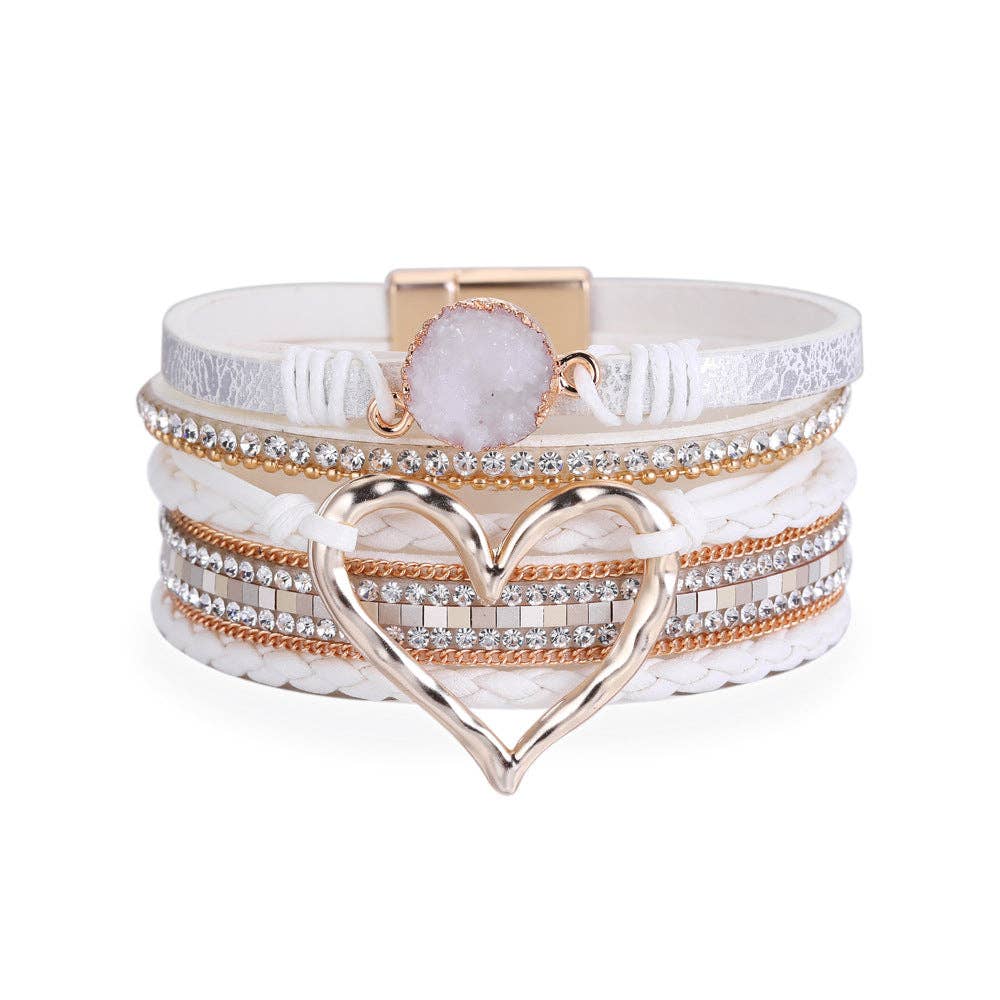 Multi-Layer Heart Charm Bangle Bracelets