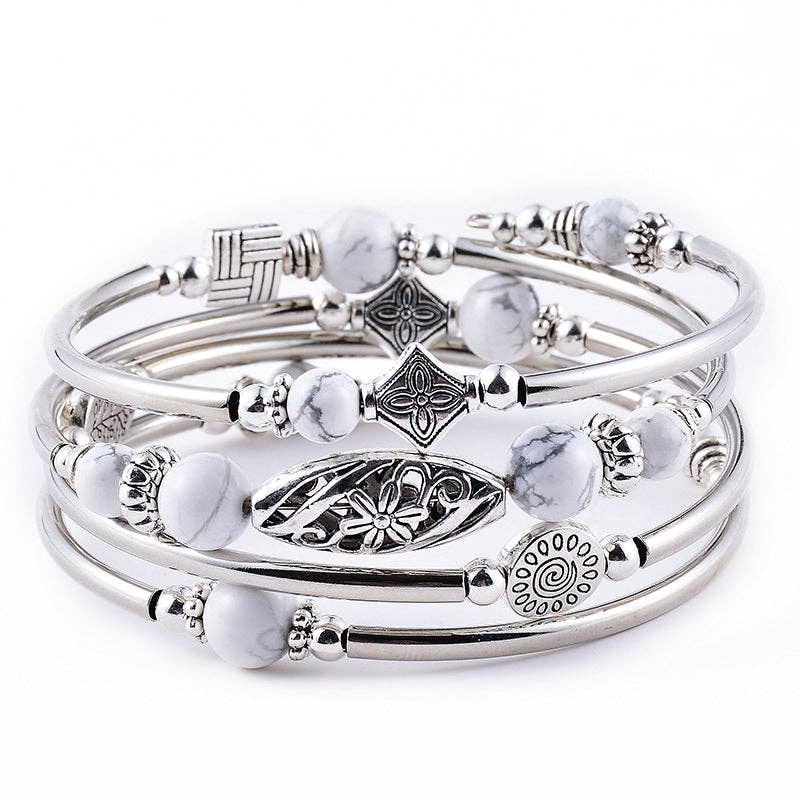 Natural Stone Wrap Beaded Bracelet Bangle