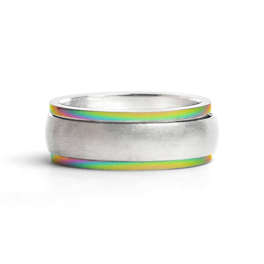 Rainbow Edge Stainless Steel Polished Spinner Center Ring