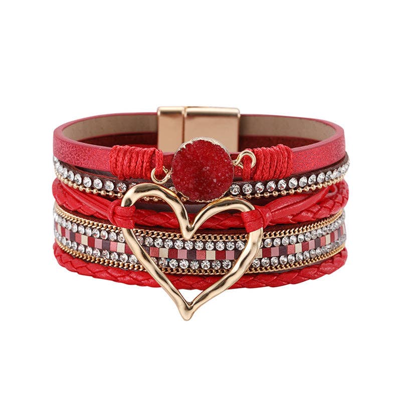 Multi-Layer Heart Charm Bangle Bracelets